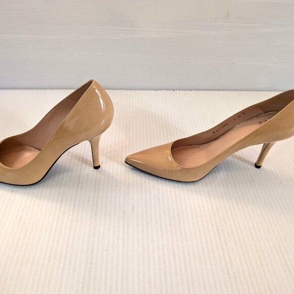 Stuart Weitzman Nude Beige Brown Taupe Patent Leather Stiletto Pumps - Picture 3 of 8